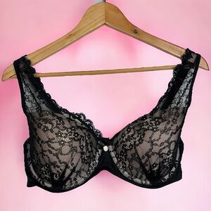 Marilyn Monroe Padded Push Up Underwire Sheer Floral Lace Bra Black 36D